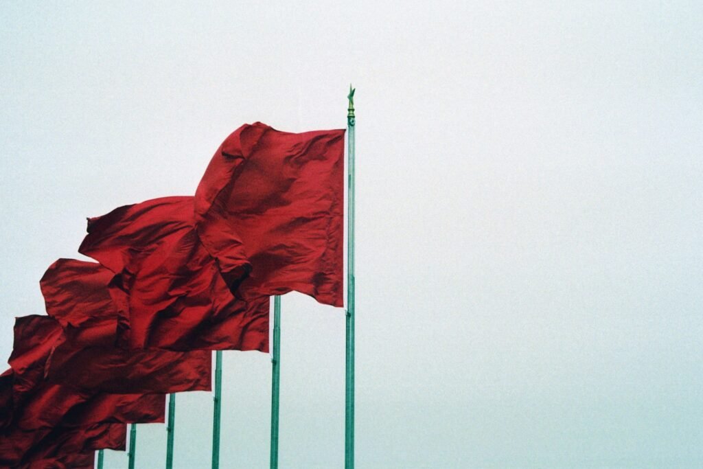 A row of red flags