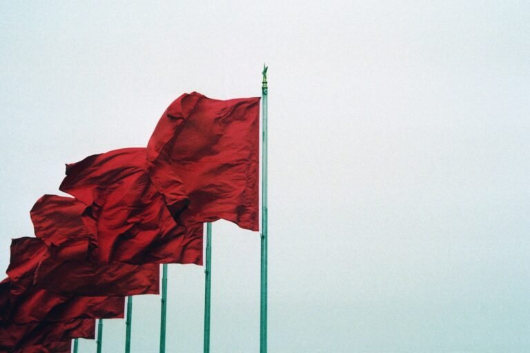 A row of red flags